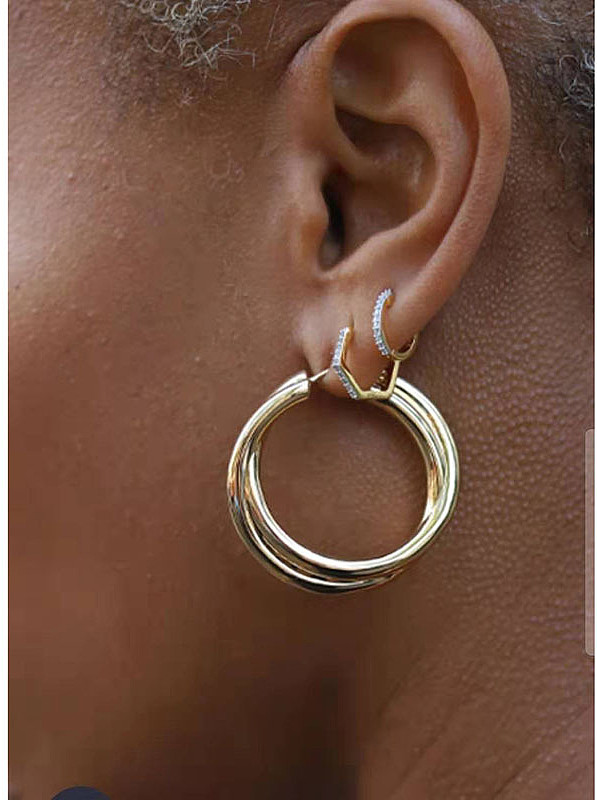 Titanium With Gold Plated Simplistic Smooth Hollow Round Hoop Earrings