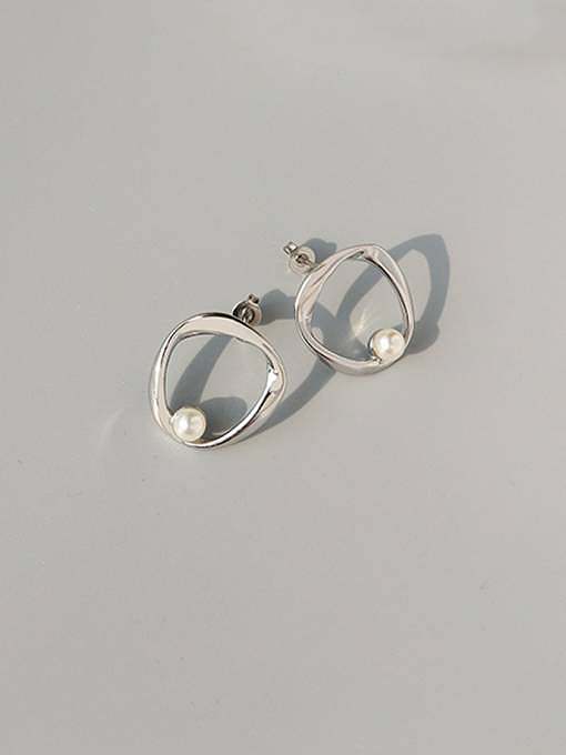 Titanium 316L Stainless Steel Imitation Pearl Geometric Minimalist Stud Earring with e-coated waterproof