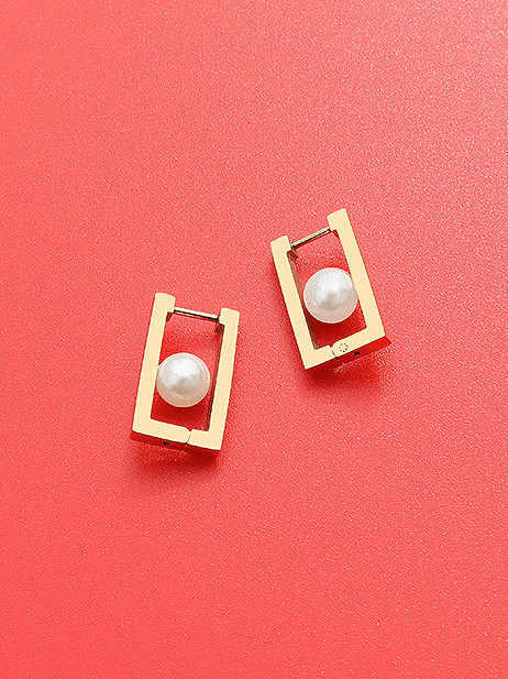 Boucles d'oreilles Huggie minimalistes géométriques en titane 316L en acier inoxydable Imitation Pearl avec e-coat imperméable à l'eau