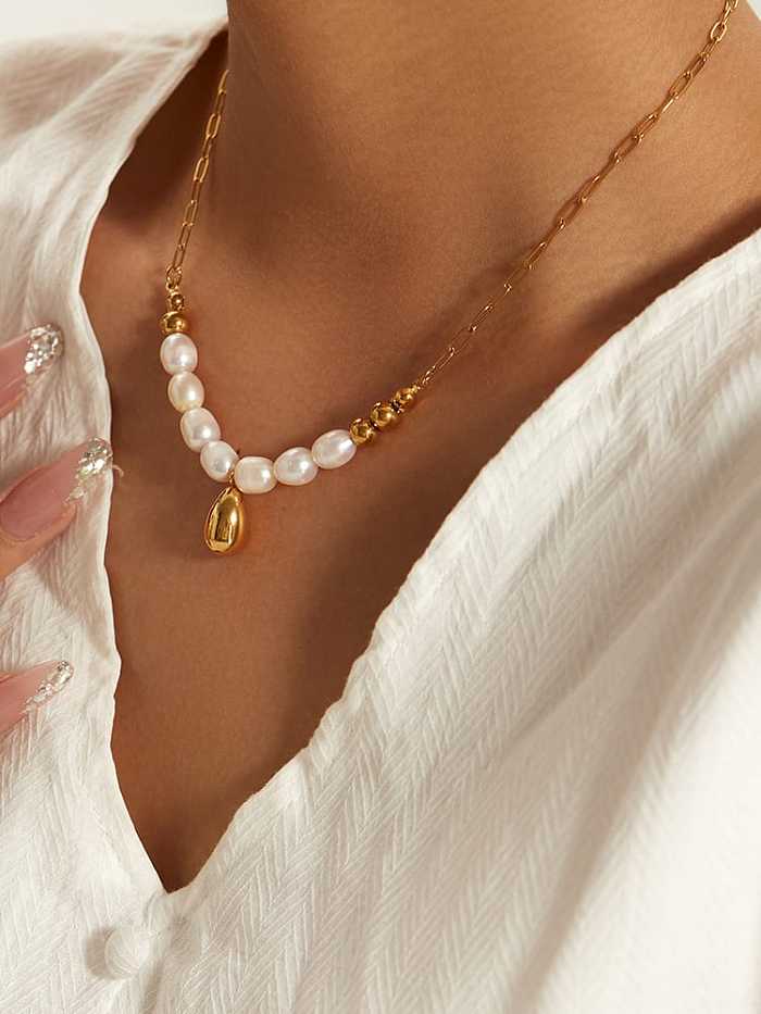 Stainless steel Freshwater Pearl Water Drop Minimalist Necklace