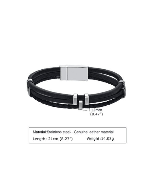 Stainless steel Artificial Leather Geometric Hip Hop Wristband Bracelet