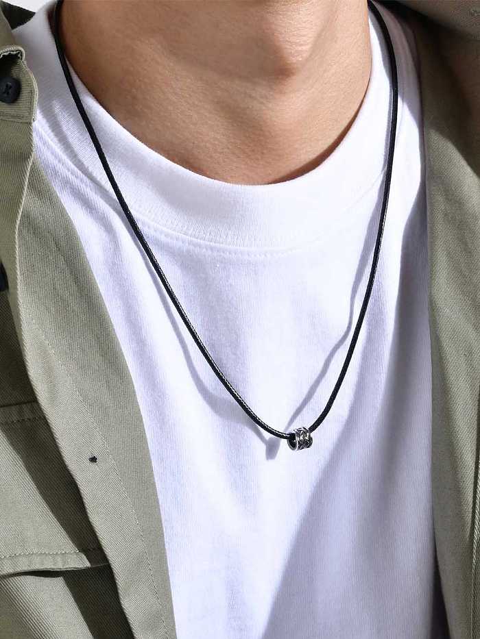 Collier Hip Hop Géométrique en Cuir Acier Inoxydable