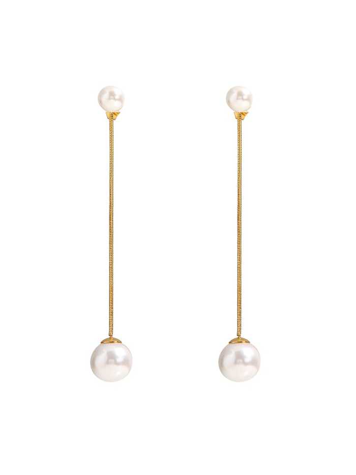 Boucle d'oreille goutte minimaliste en acier inoxydable imitation perle pompon