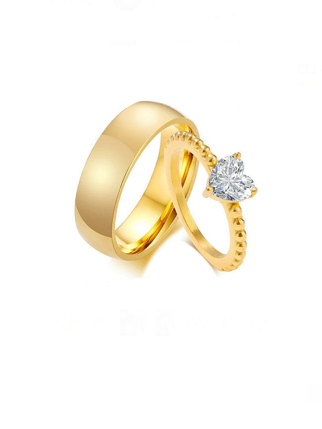 Titanium Steel Cubic Zirconia Heart Minimalist Band Ring
