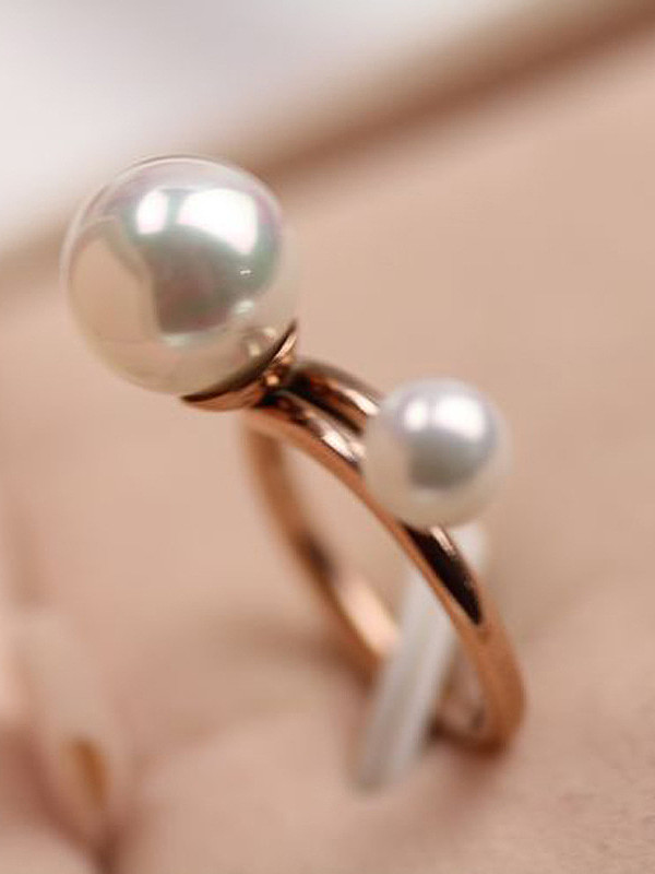 Artificial Pearls Double Lines Opening Ring