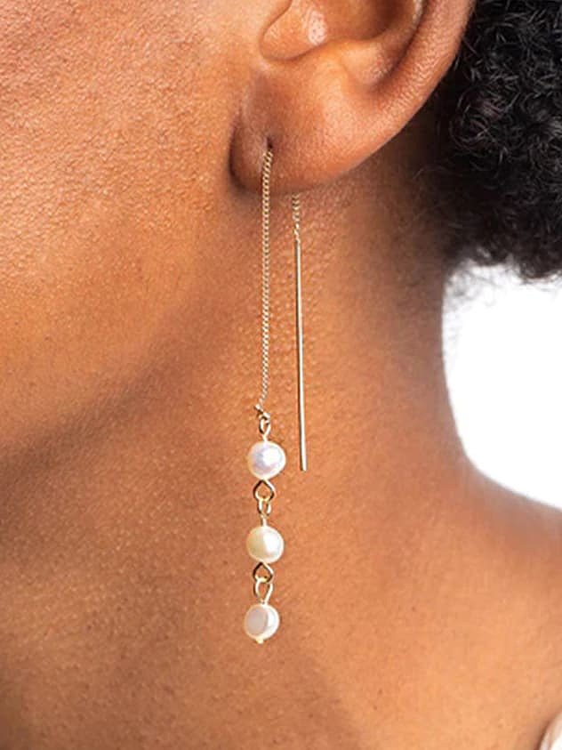 Boucle d'oreille enfileur minimaliste en acier inoxydable imitation perle gland
