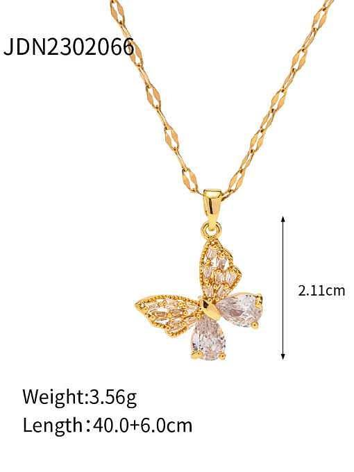 Collier Vintage Papillon Acier Inoxydable Cubic Zirconia