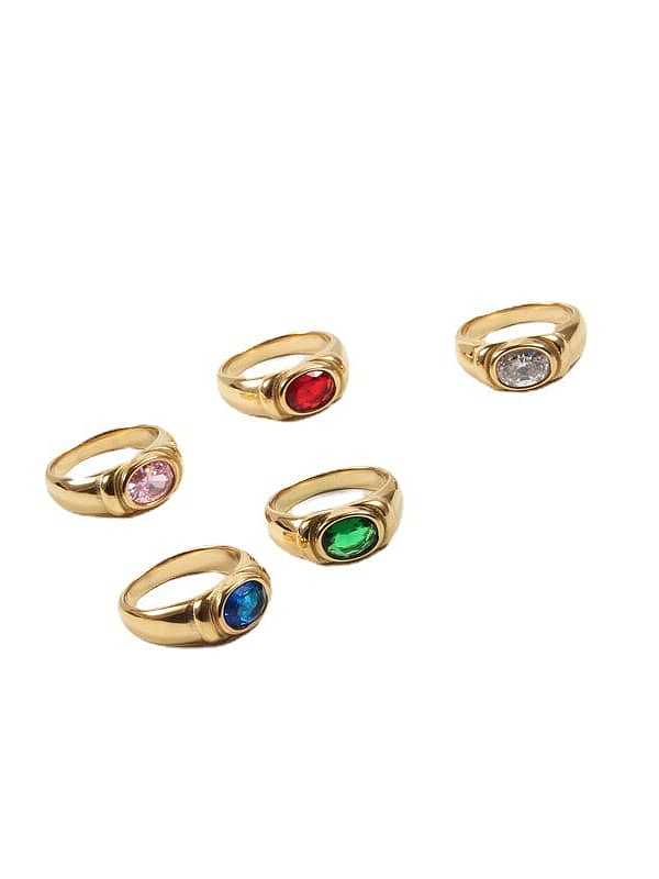 Titanium Steel Glass Stone Geometric Minimalist Band Ring