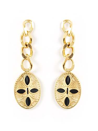 Fashion four leaf flower chain oval retro relief Earrings