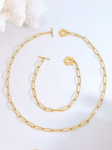 Conjunto de colar e pulseira irregular minimalista de aço titânio