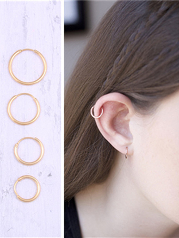 Titanium With Gold Plated Simplistic Round Hoop Earrings