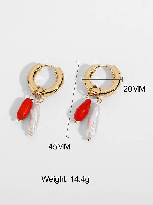 Stainless steel Freshwater Pearl Red Huggie Earring