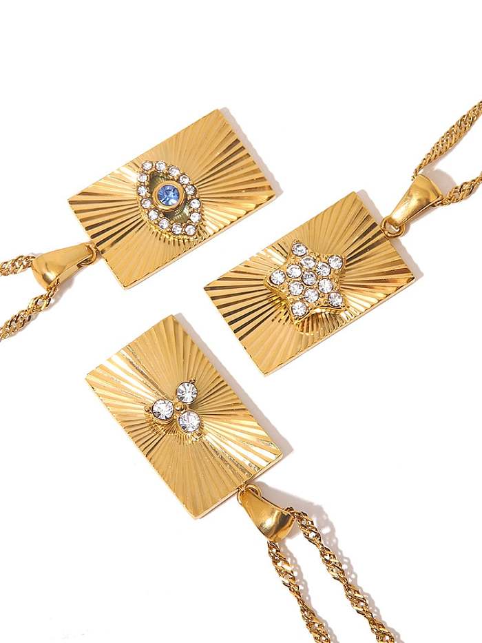 Geometrische Vintage-Halskette aus Edelstahl mit Zirkonia