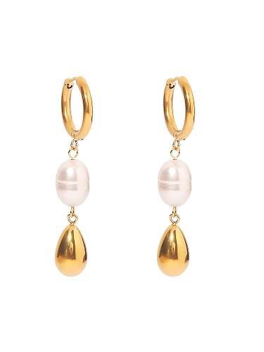 Stainless steel Imitation Pearl Geometric Vintage Huggie Earring