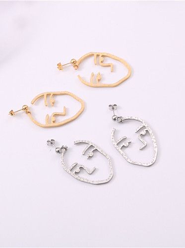 Titanium With Gold Plated Personality Abstract Face Drop Earrings
