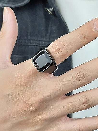 Stainless steel Carnelian Geometric Hip Hop Band Ring