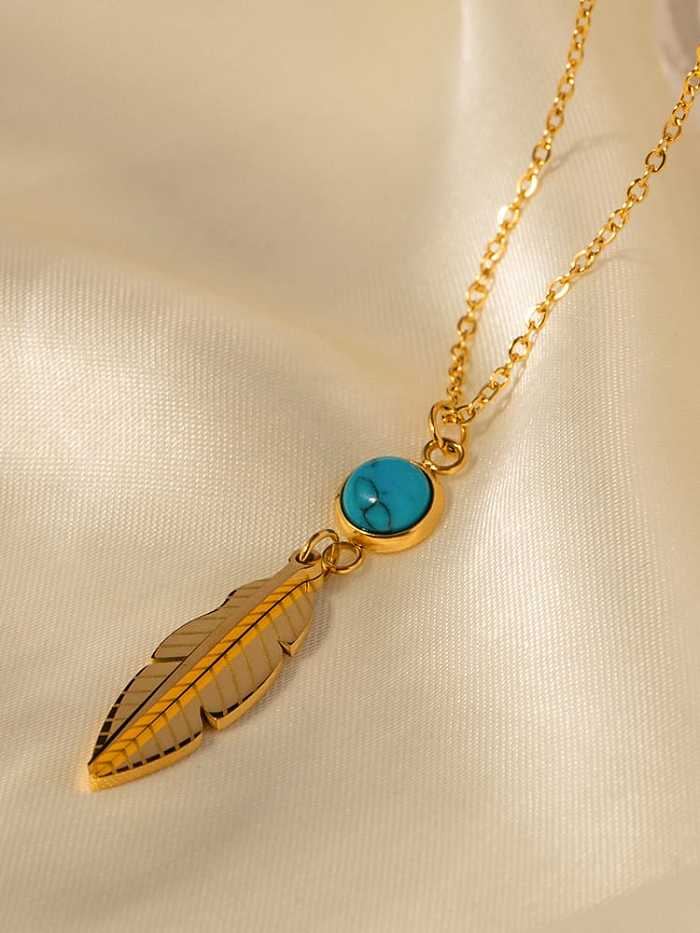 Stainless steel Turquoise Leaf Vintage Necklace