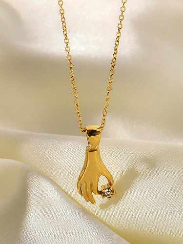 Edelstahl Zirkonia Hand Of Gold Trend Halskette