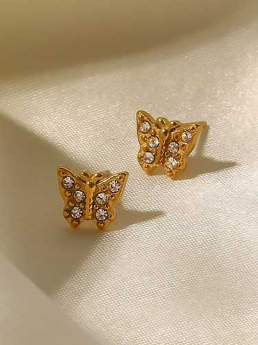 Boucles d'Oreilles Clous Vintage Papillon Acier Inoxydable Cubic Zirconia