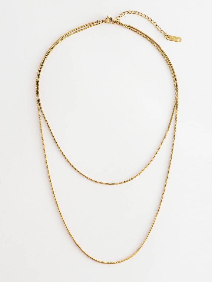Round bead chain 14 true gold multi-layer overlapping titanium steel snake Bone Necklace