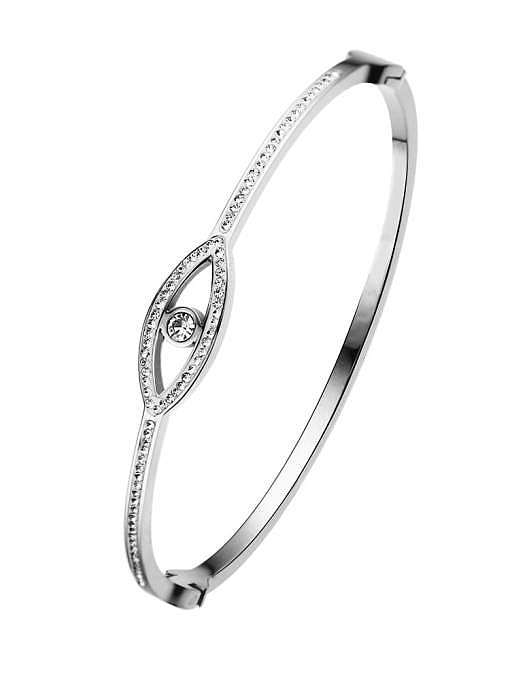 Bracelet jonc minimaliste en acier inoxydable avec zircon cubique Evil Eye