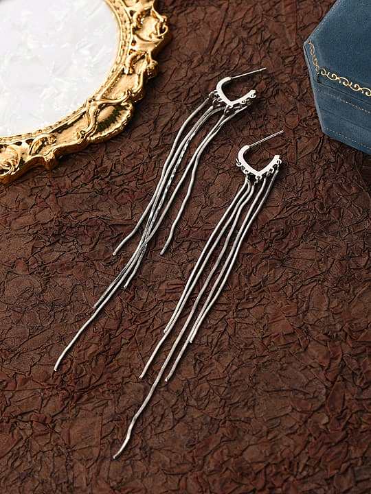 Titanium Steel C Shape Tassel Minimalist Threader Earring