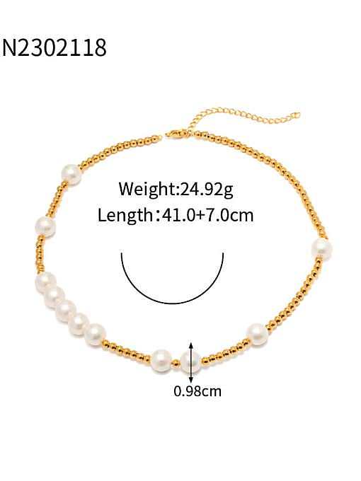 Collar vintage geométrico de perlas de imitación de acero inoxidable