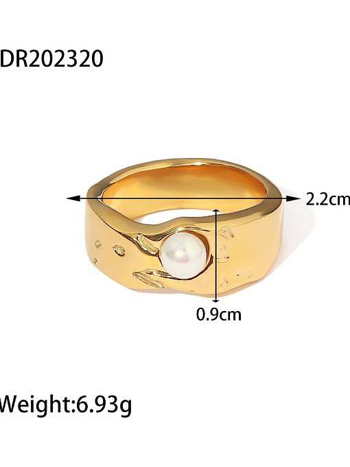 Stainless steel Imitation Pearl Geometric Hip Hop Band Ring