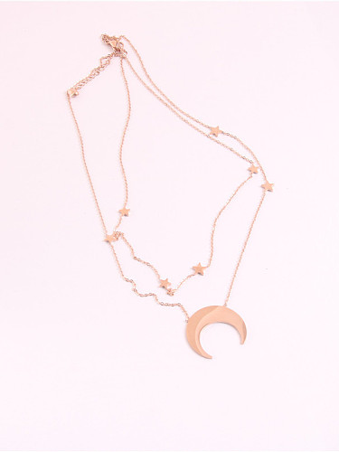 Simple Star Moon Pendant Double Chain Necklace