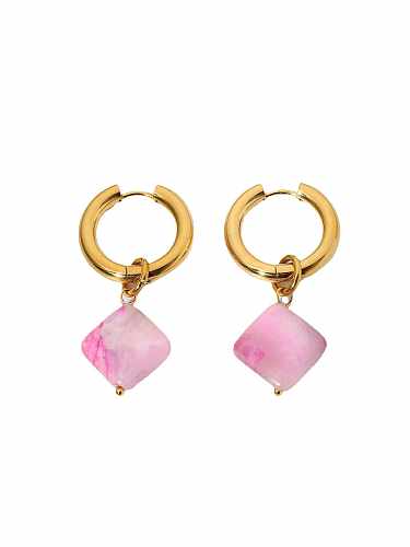 Huggie-Ohrring aus Edelstahl mit rosa Naturstein und geometrischem Trend
