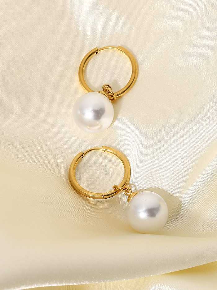 Stainless steel Imitation Pearl Ball Trend Huggie Earring
