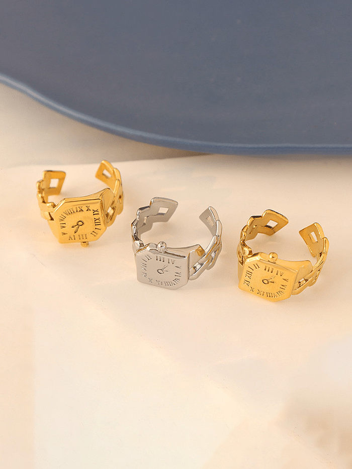 Brass Geometric Vintage Clock Band Ring