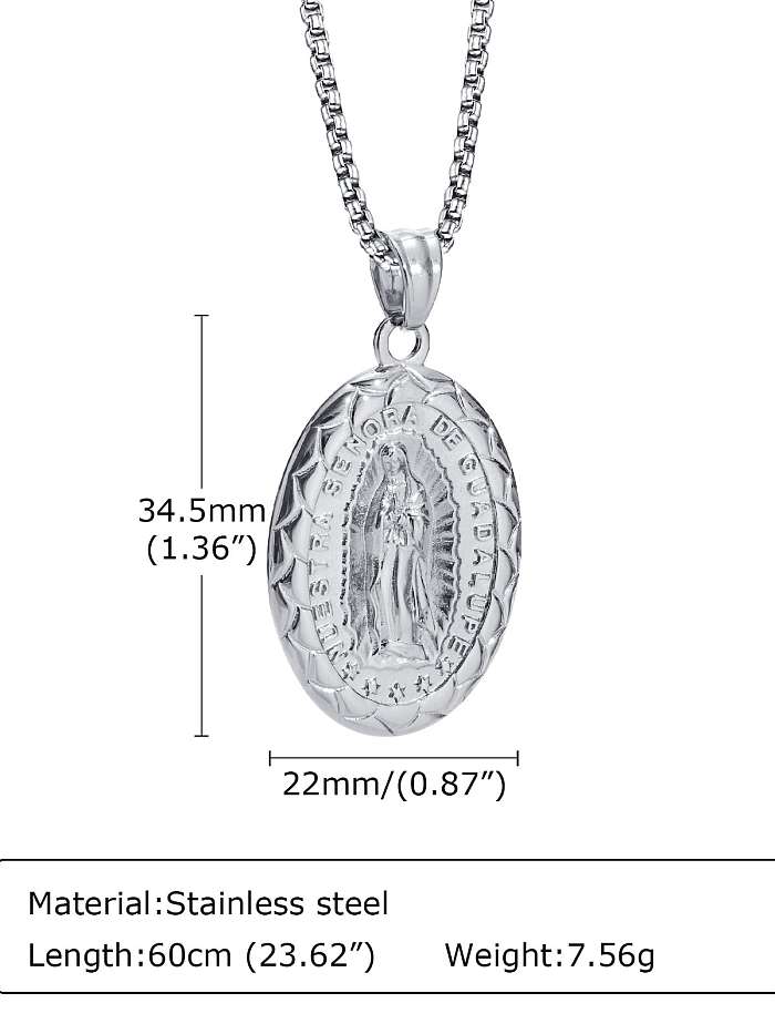 Stainless steel Geometric Hip Hop Madonna Oval Pendant Necklace