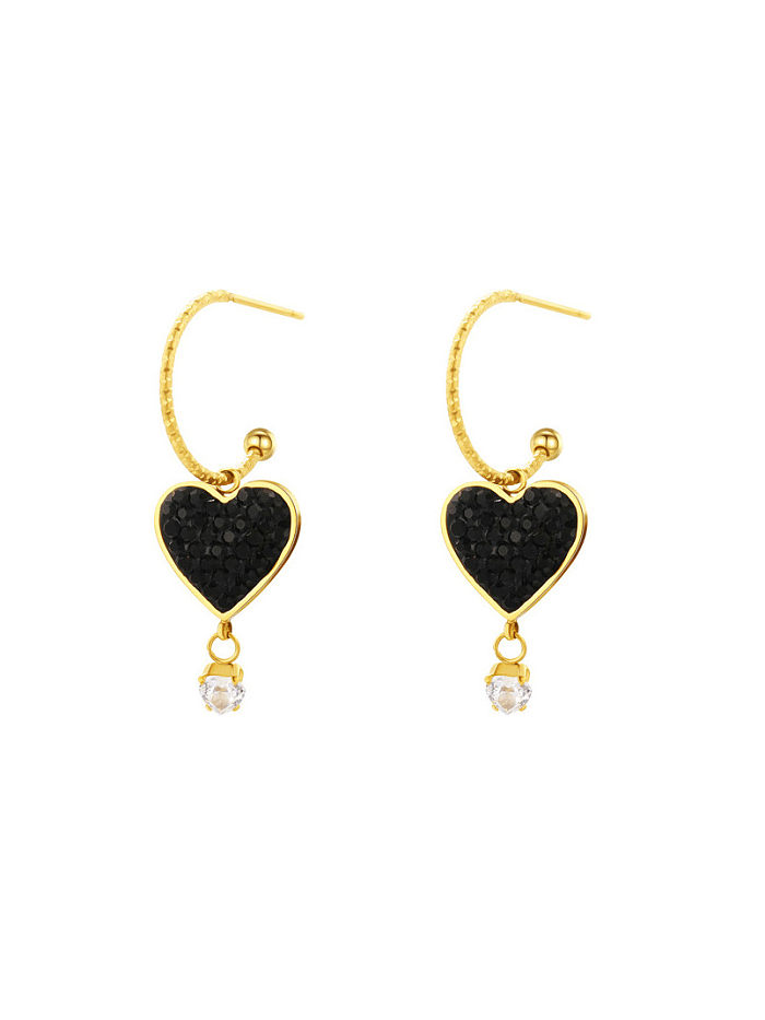 Titanium Steel Rhinestone Heart Minimalist Hook Earring