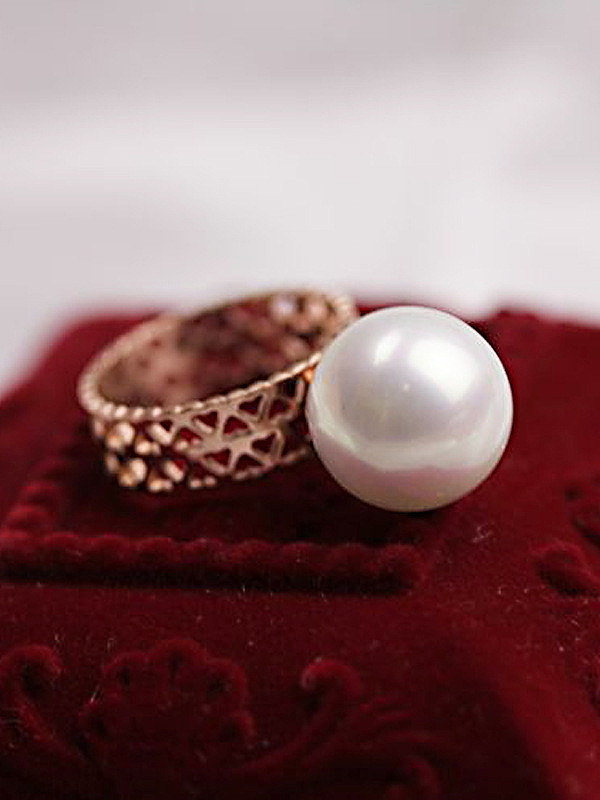 Hollow Heart Artificial Pearl Ring