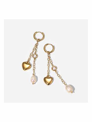 Boucles d'oreilles en forme de cœur avec perle d'eau douce en acier inoxydable