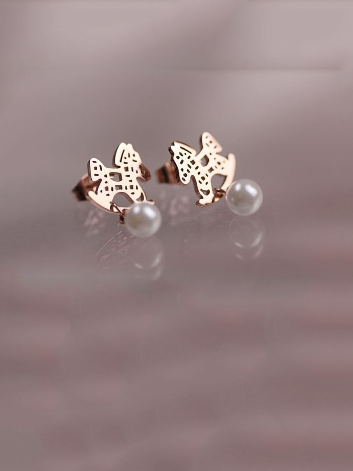 Titanium With Rose Gold Plated Cute horse Stud Earrings