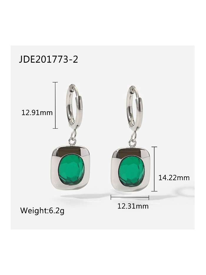 Stainless steel Green Square Trend Huggie Earring