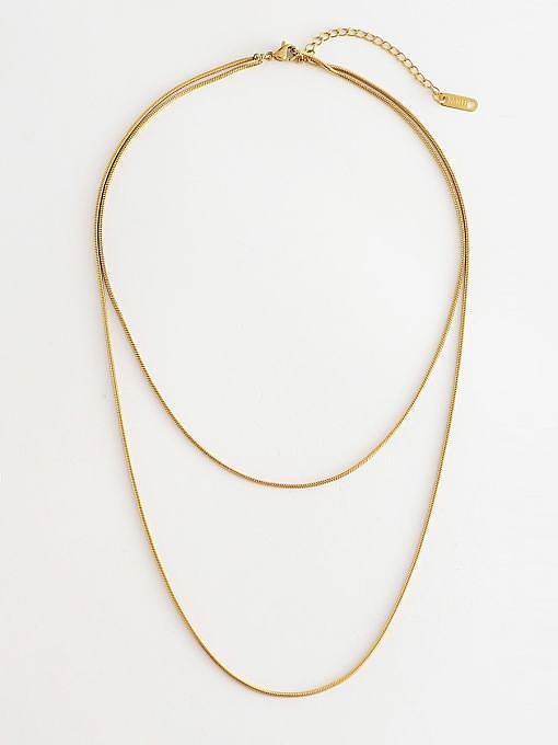 Runde Perlenkette 14 echtgoldene mehrschichtige überlappende Schlangenknochen-Halskette aus Titanstahl