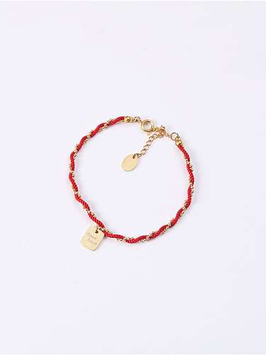 Titanium With Imitation Gold Plated Simplistic Red Rope Braid Square Bracelets