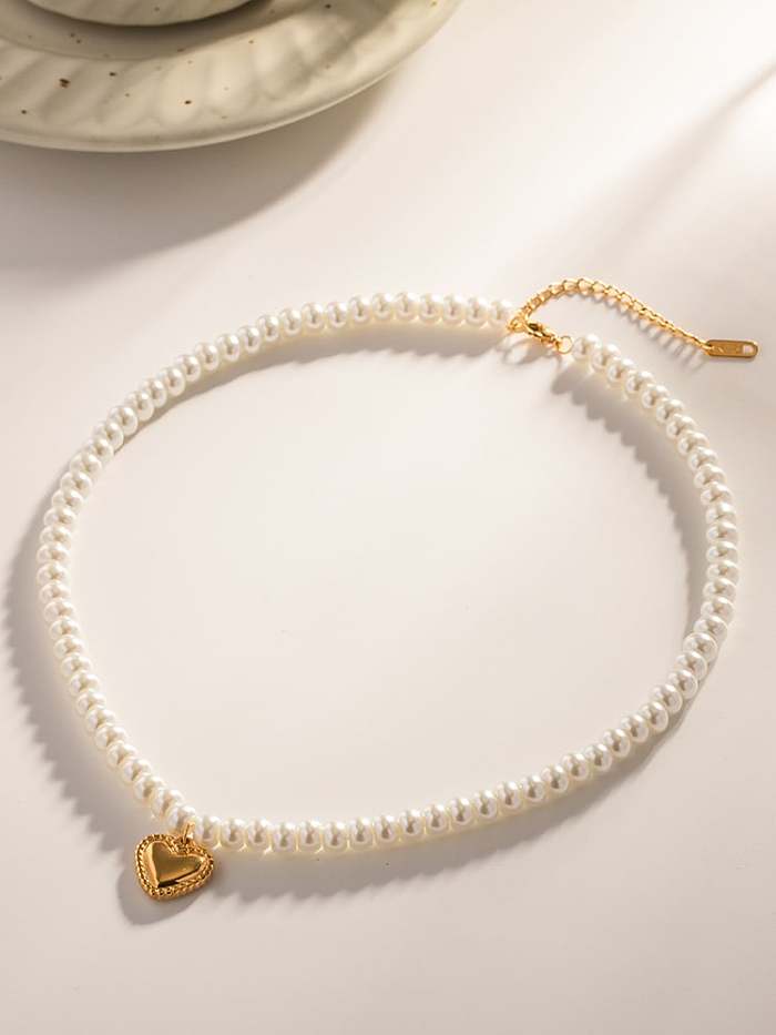 Stainless steel Imitation Pearl Heart Vintage Necklace