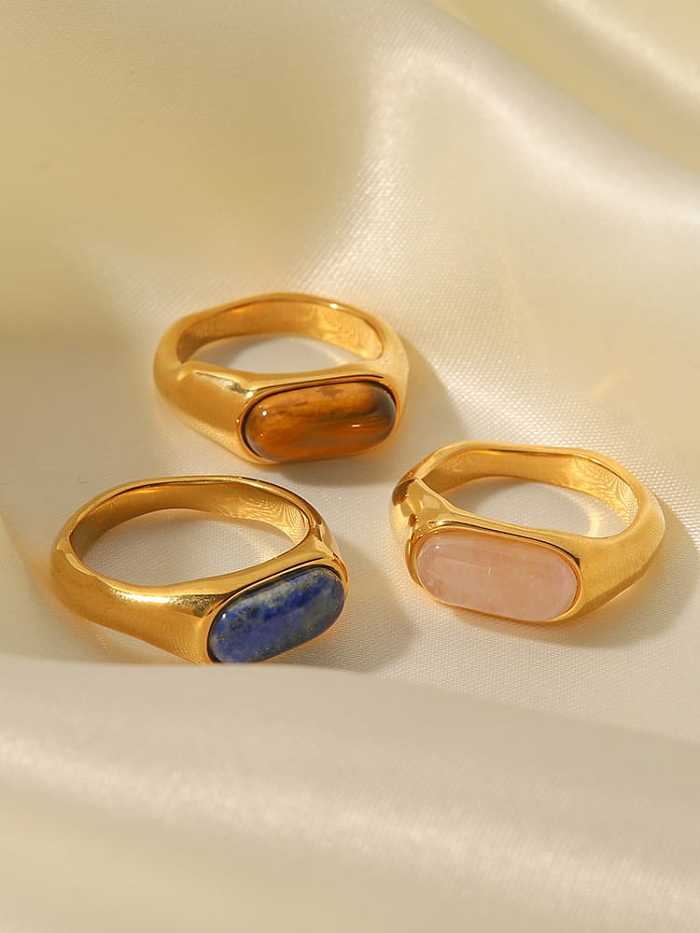 Stainless steel Natural Stone Geometric Vintage Band Ring