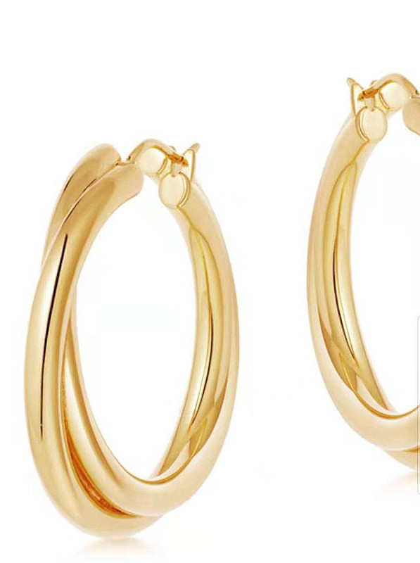 Titanium With Gold Plated Simplistic Smooth Hollow Round Hoop Earrings