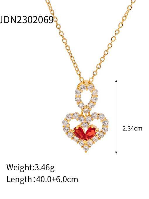 Stainless steel Cubic Zirconia Heart Vintage Necklace