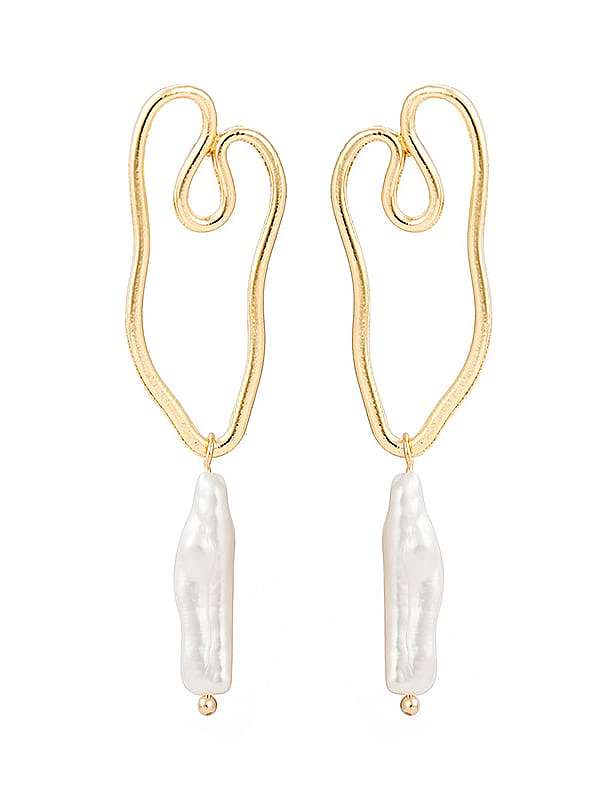 Pendientes creativos de perlas coreanas con temperamento europeo y americano, pendientes geométricos de oro tonto para mujer