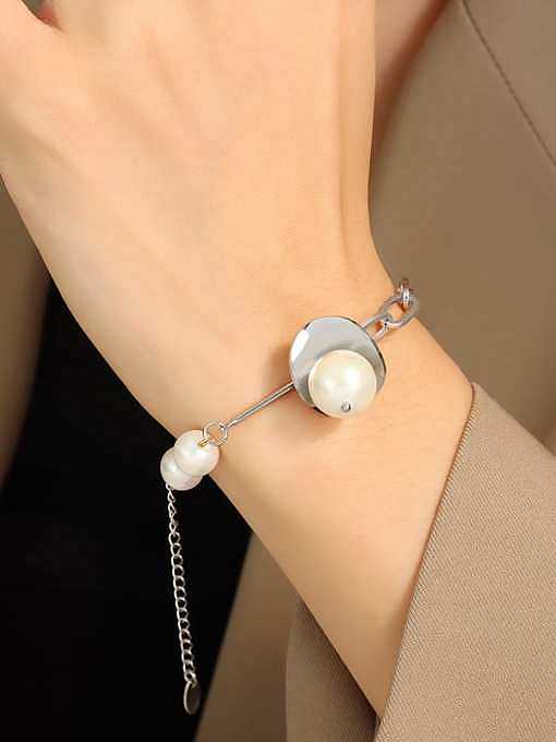 Bracelet à maillons géométriques vintage en acier au titane avec perle d'imitation