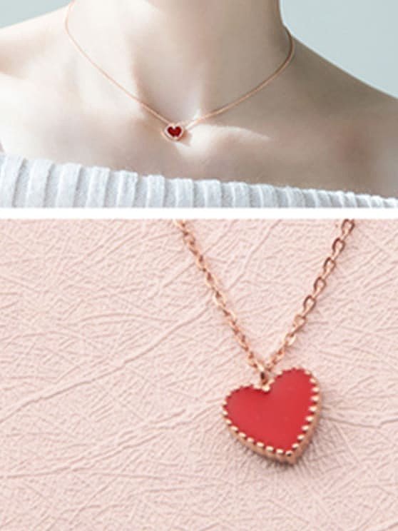 Titan Stahl Emaille Herz minimalistische Halskette
