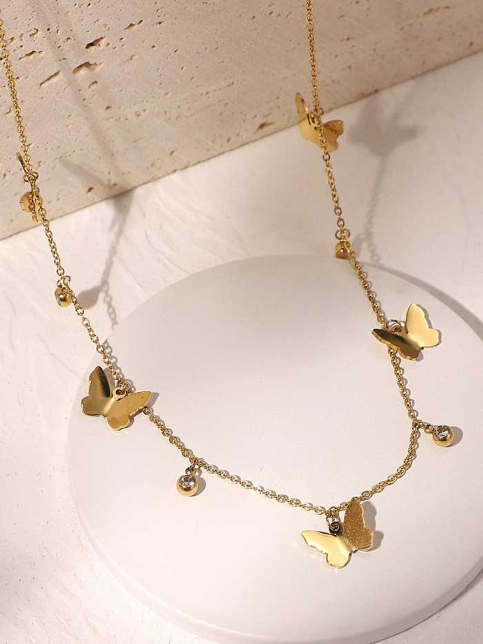 Choker-Halskette aus Edelstahl mit Zirkonia-Schmetterling