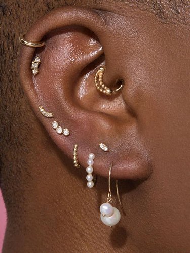 Boucle d'oreille crochet minimaliste géométrique en perle d'imitation en acier inoxydable