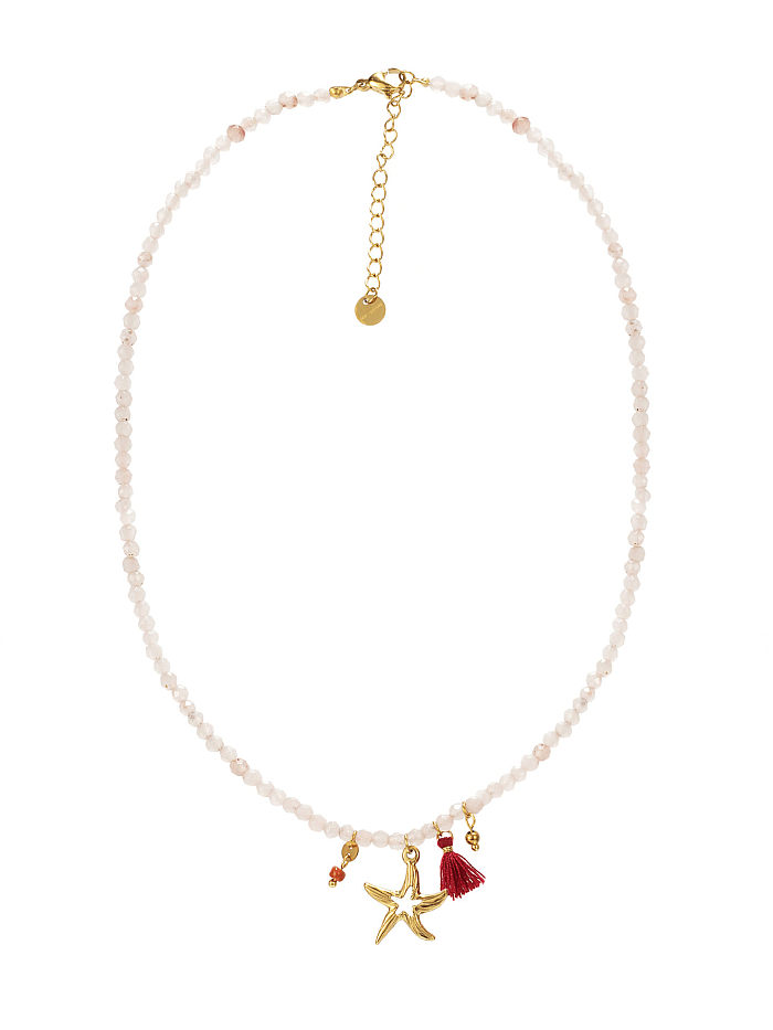 Seestern-Titan-Stahl-Halskette, handgefertigte Perlen, Naturstein, runde Perlen, Sommer, Strandurlaub, Schlüsselbeinkette